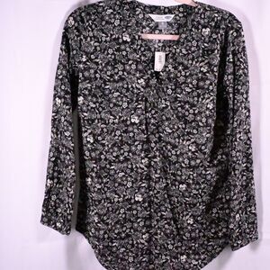 NWT Old Navy Black Floral Long Sleeve‎ Tunic Shirt Women XS